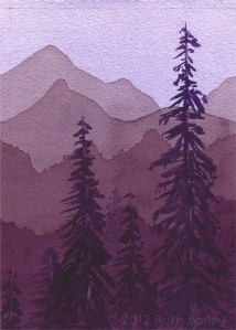 Mountains and Trees (II), watercolor, 7"x5"