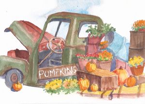 Pumpkins 4 Sale, watercolor, 5" x 7"